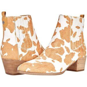 NIB Haircalf Ankle Chelsea Boots Booties White Camel Stacked Heel Women Size 5